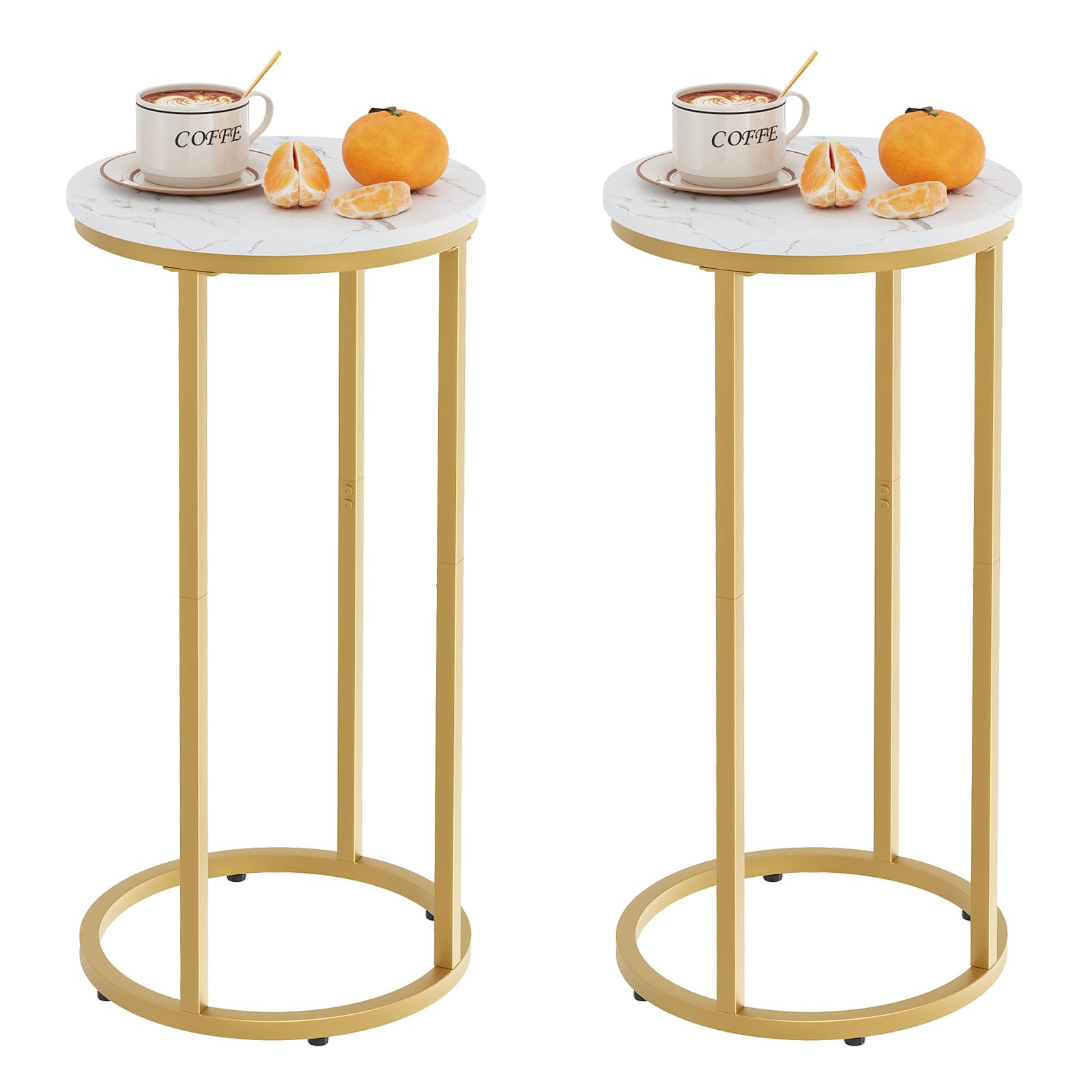 C Shaped End Table, Couch Side Tables for Living Room, Round Sofa End Table with Metal Frame, Small Wooden Snack Table for Bedroom, Small Spaces, Easy