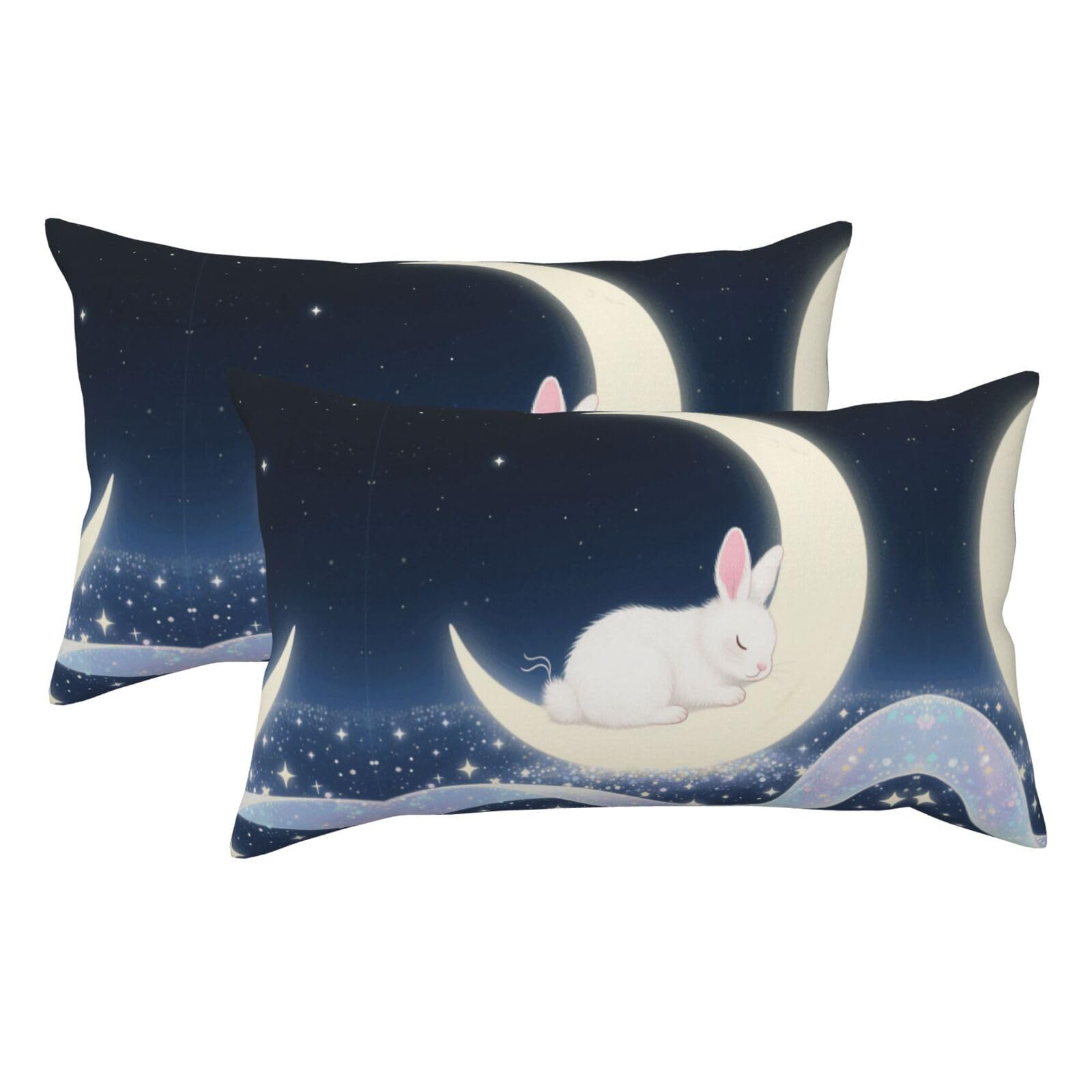 The Rabbit Sleeps on the Moon Luxury King Pillowcases Set of 2, Plush Velvet Feel Pillow Covers with Hidden Zipper, Skin & Hair Friendly, 20x36 Inches Pillow Cases for Sleeping Gift