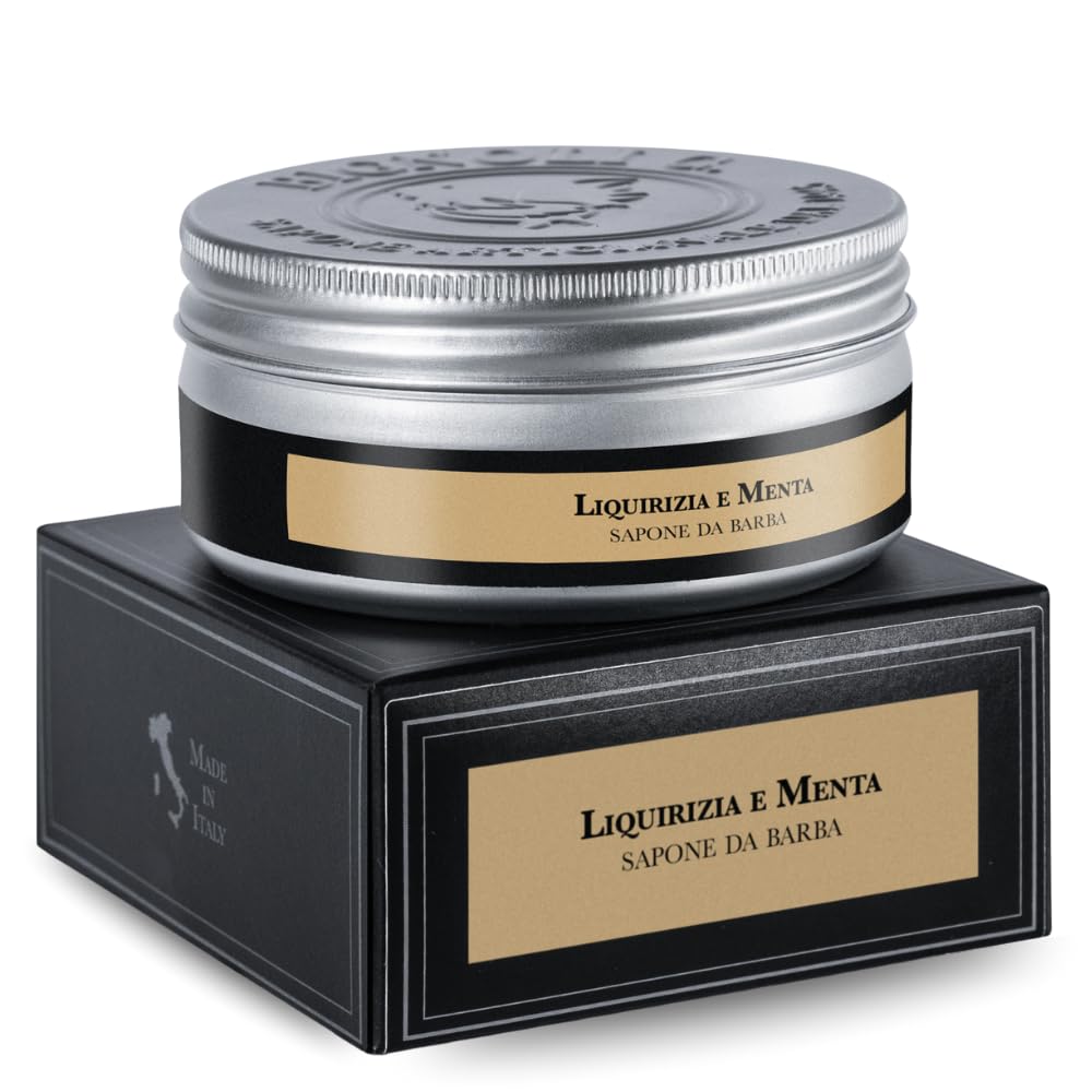 Bignoli Sapone da Barba Artigianale – Sapone da Barba con Schiuma Ricca per Rasatura Tradizionale (175 gr, Liquirizia e Menta) Liquirizia 175 g (Confezione da 1)