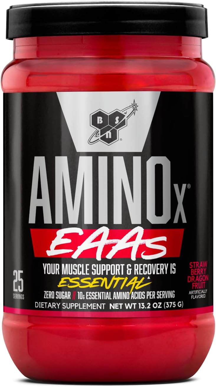Amino X EAAs, Muscle Recovery & Endurance, 10g Essential Amino Acids, 5g BCAAs, Zero Sugar, Caffeine Free, Strawberry Dragonfruit, 13.2oz, 25 Servings