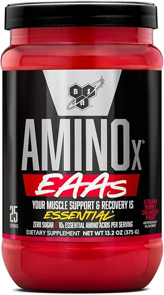 BSN Amino X EAAs, Muscle Recovery & Endurance, 10g Essential Amino Acids, 5g BCAAs, Zero Sugar, Caffeine Free, Strawberry Dragonfruit, 13.2oz, 25 Servings
