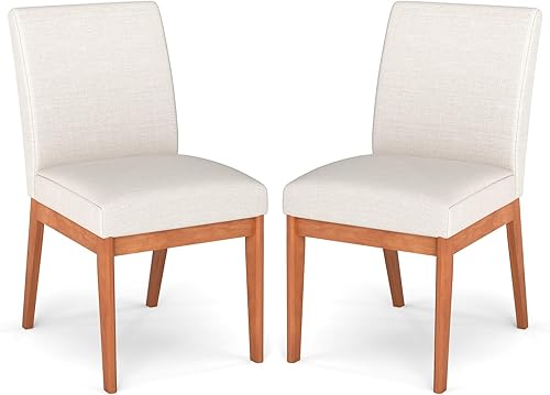 Giantex Juego de 2 sillas de comedor tapizadas, sillas laterales sin brazos de cocina con patas de madera de goma, asiento acolchado y respaldo
