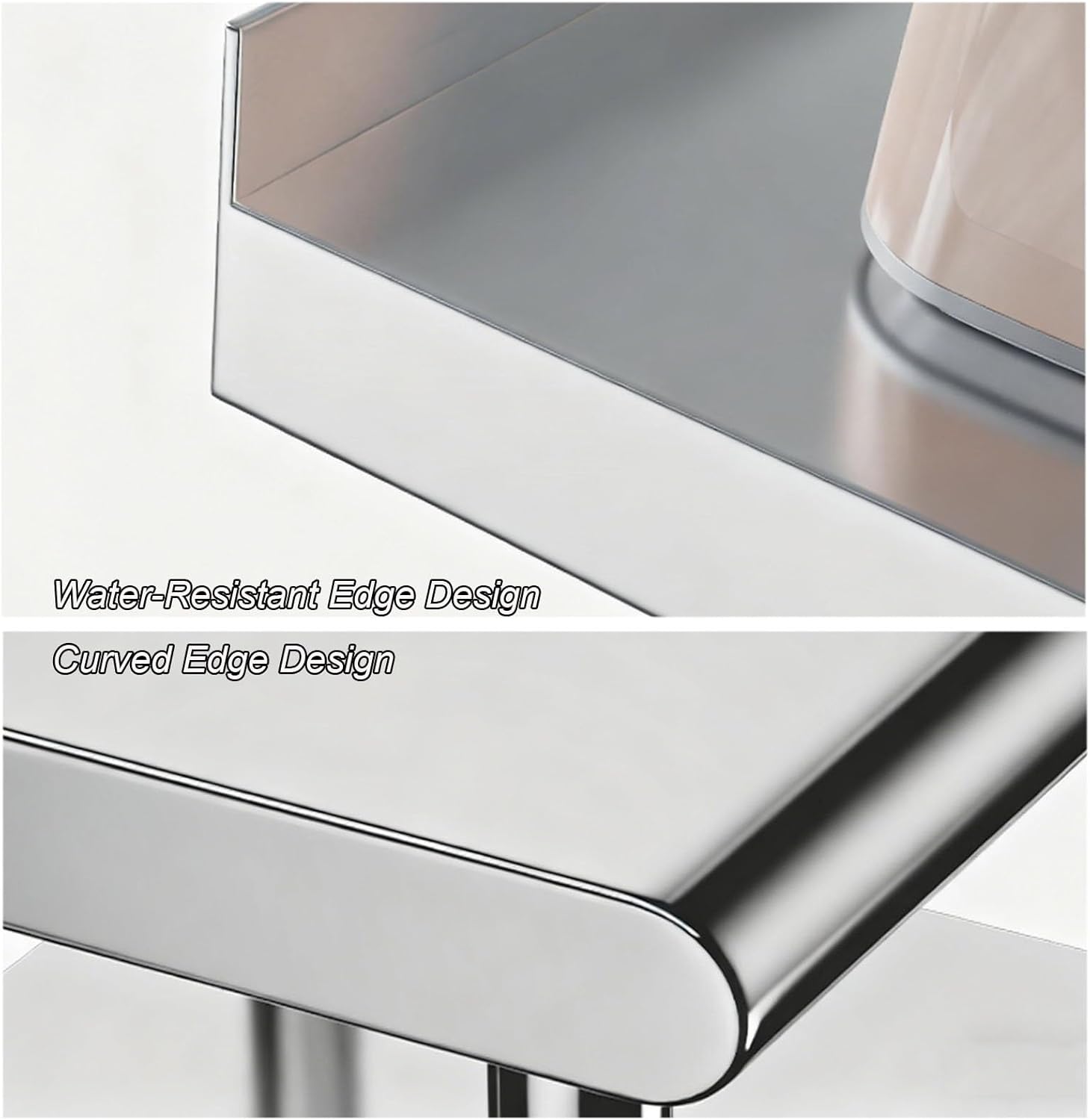 Mobile Curved Workbench with Casters Dual-Tier Kitchen Countertop Versatile Open Storage Rack Worktable Adjustable Shelves for Easy Installation Metal Prep Table(76x61x89cm/29.9x24.0x35”)