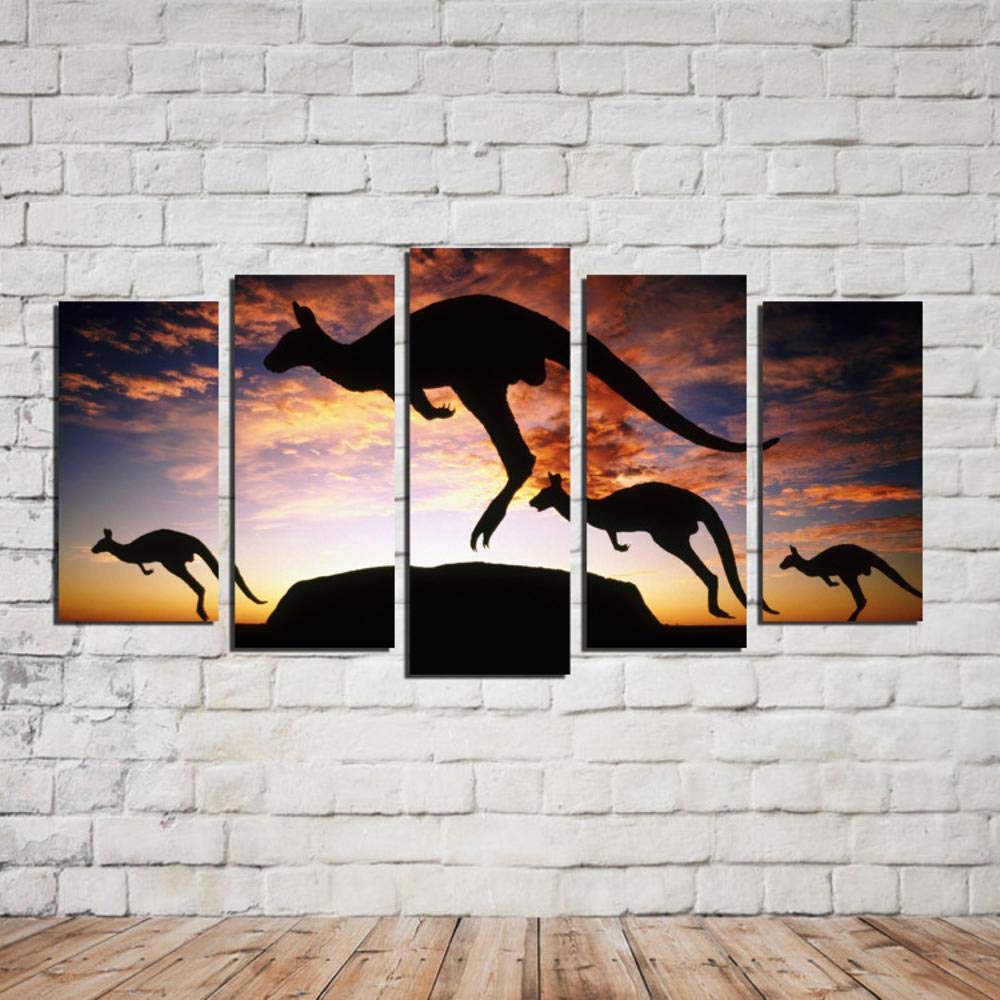 Sticker pour salon hd jet d'encre cinq morceaux kangourou tableau decoration maison