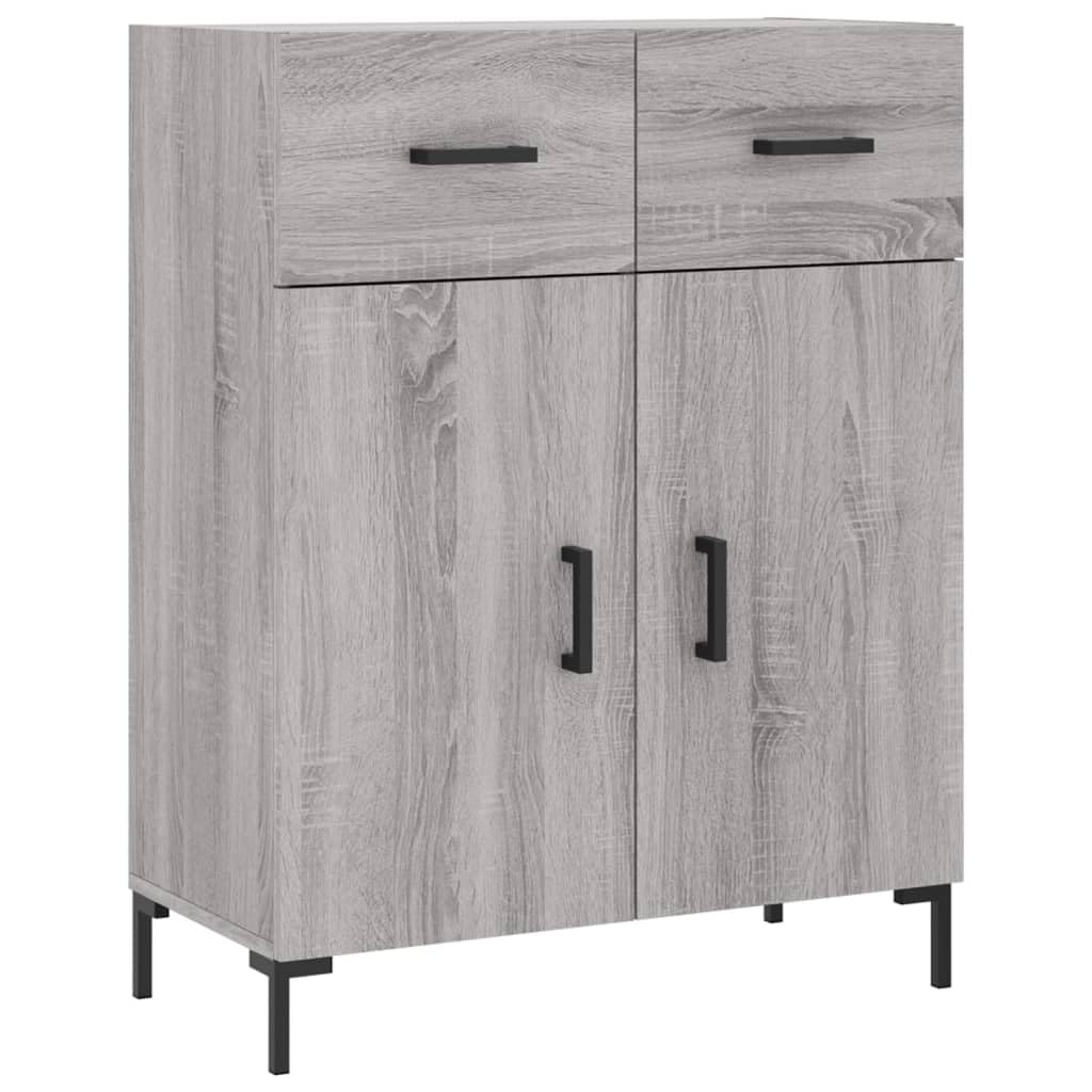 Wysoki kredens Sonoma szara sklejka wysoki kredens z żelaznymi drzwiami i nogami, eleganckie meble do przechowywania do organizacji domu 69,5 x 34 x 18