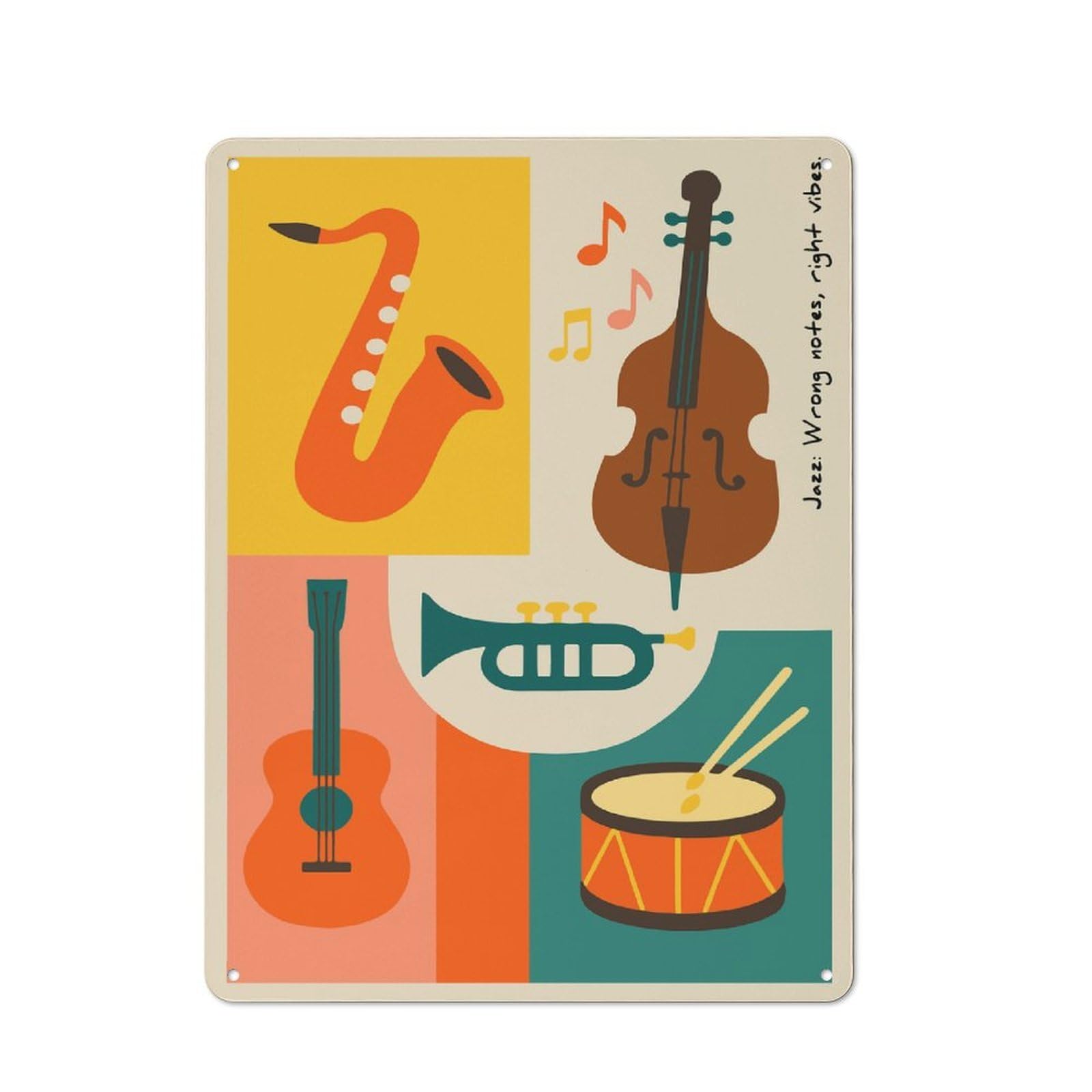 Junmoney Style-12 Jazz Instruments And Music Notes Garden Room Metal Sign 40X30cm, Vintage Shed Wall Decor For Conservatory, Home Bar Or Utility Room
