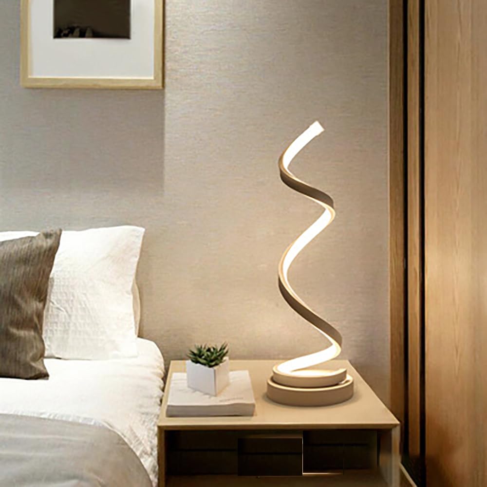 XINYASEE Lampada da Tavolo LED Moderna Spirale, Tricolore, Dimmerabile Creativa per Camera da Letto e Ufficio (Nero