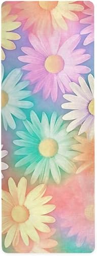 Wassud Colorful Daisies (2) esterillas de yoga para mujeres y hombres de 71 x 26 pulgadas, alfombrilla plegable antideslizante para pilates,