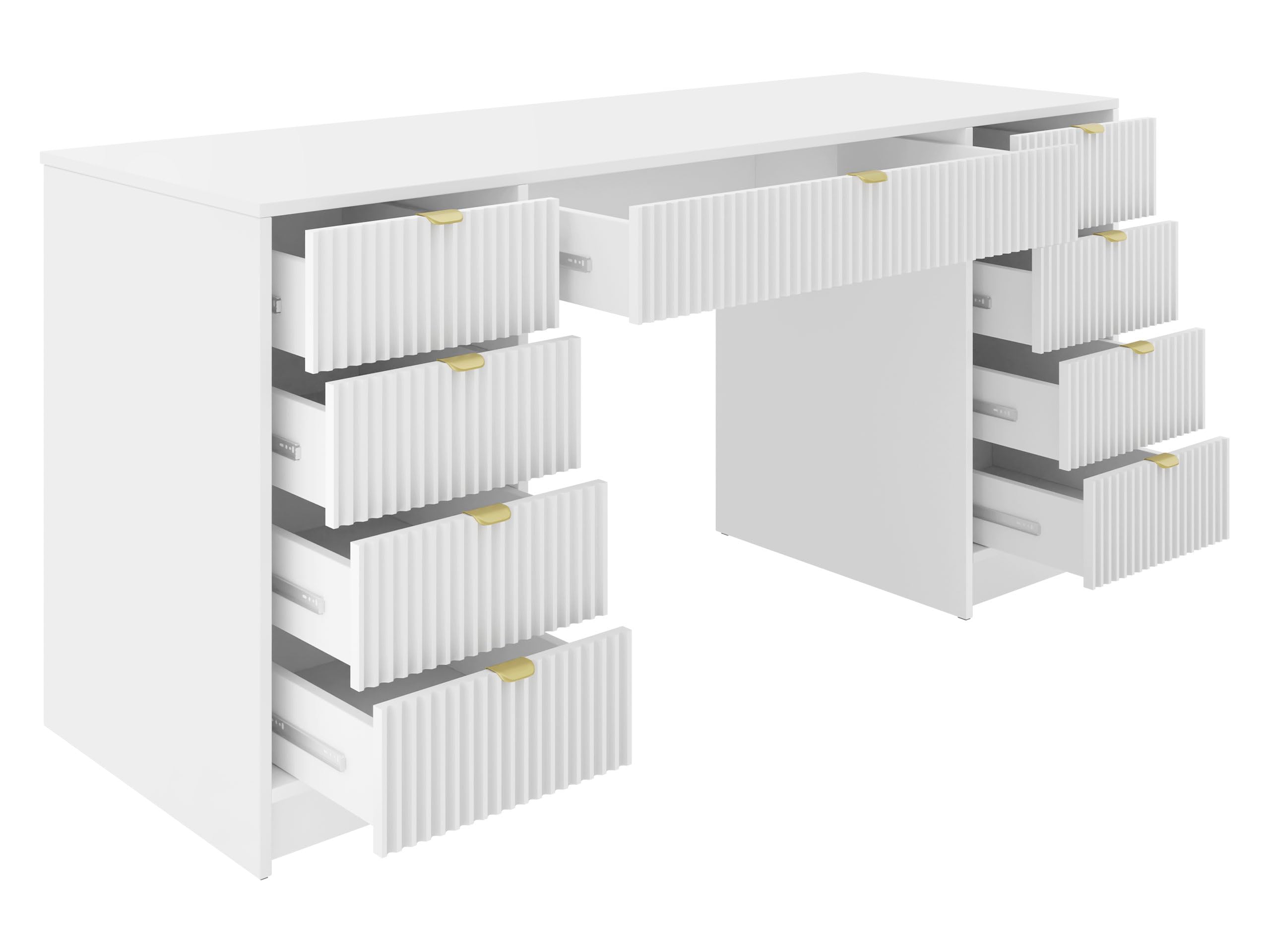 Mirjan24 Schreibtisch Tireno Bis, 9 Schubladen geriffelte Fronten Schülerschreibtisch Computertisch Kinderschreibtisch Arbeitstisch PC-Tisch Jugendzimmer Kinderzimmer (Sandbeige)