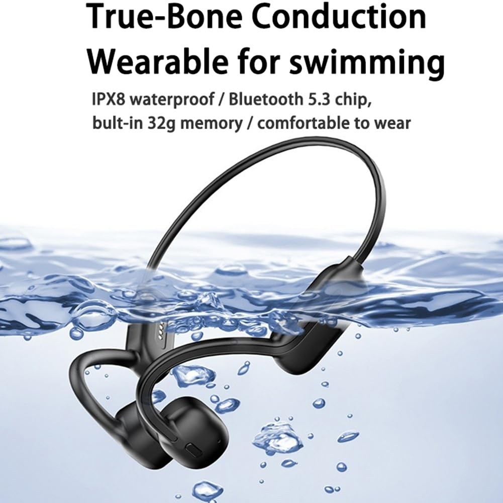 Osmond Auriculares de conducción ósea para natación, IPX8, impermeables, 32 GB, deportivos, inalámbricos, Bluetooth 5.2