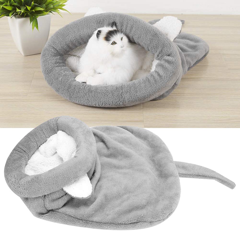 Pssopp Sac de Couchage pour Chat Doux en Peluche Auto-Chauffant Lavable Lits de Chat Câlin Sac Couverture Tapis Kitty Sac pour Chat et Chiot(Gris)