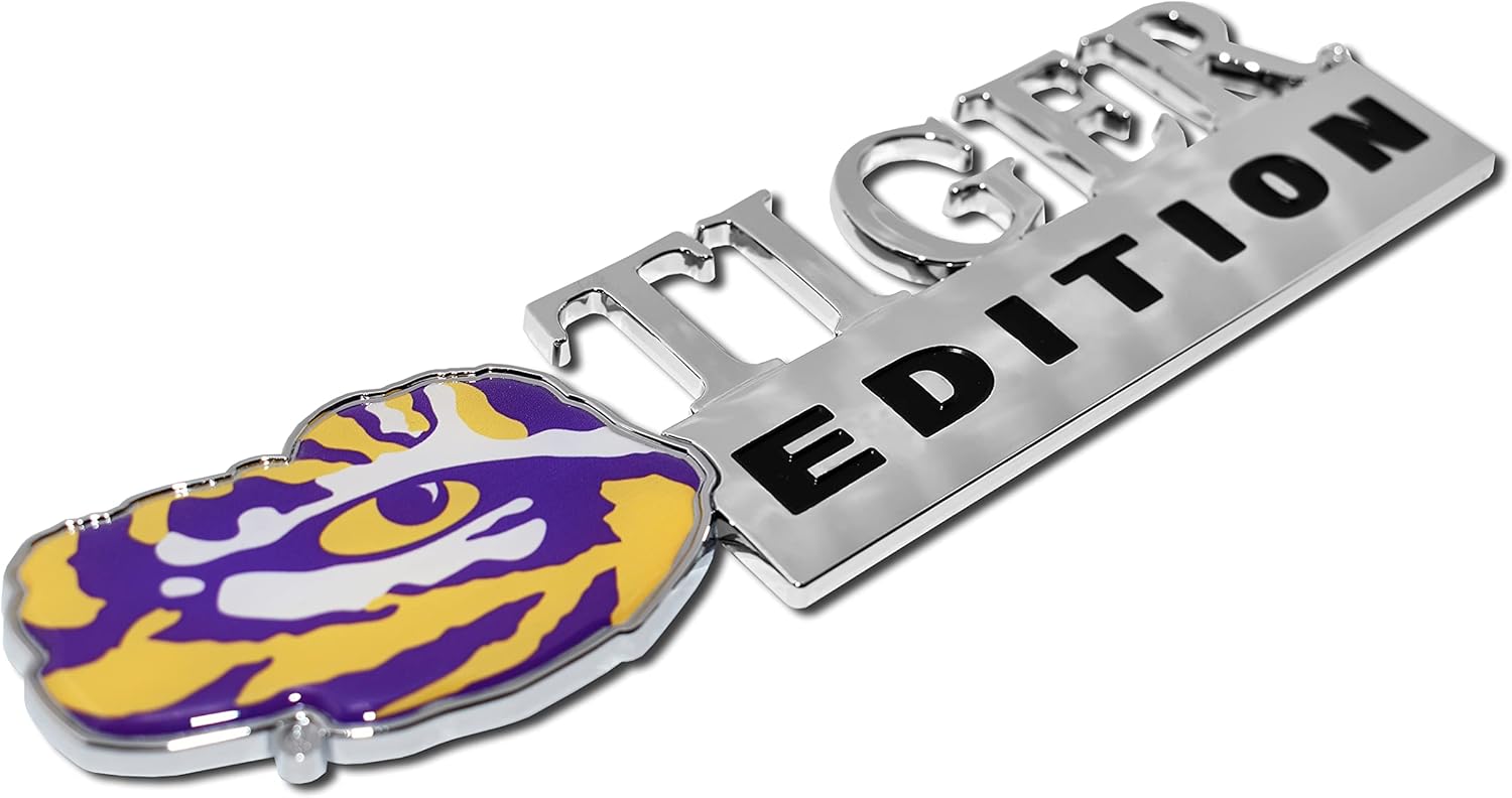 Elektroplate LSU Tigers Edition Metal Auto Emblem for Cars, Trucks, and All Auto | Universal Fit at 7" x 2.25" | Weatherproof