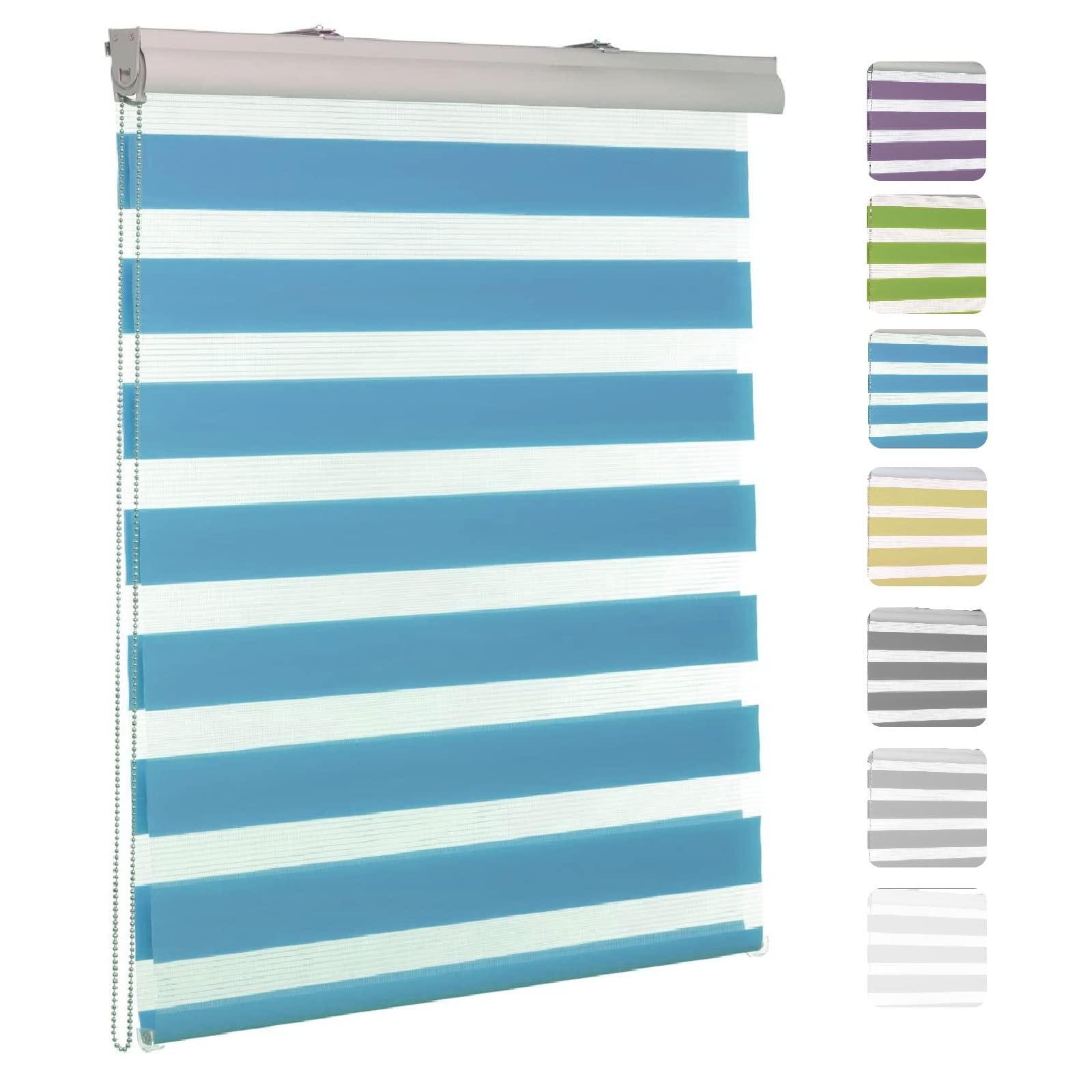 Estor doble para día y noche, 95 x 280 cm, tela opaca impermeable con mecanismo de cadena ajustable, ideal para baño y oficina, diseño azul elegante