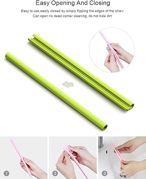 Reusable Silicone Straws - Openable & Washable, Easy to Clean, Straight Smoothie Straws - 4 Pcs, BPA Free, Eco-Friendly, Cold & Hot Compatible
