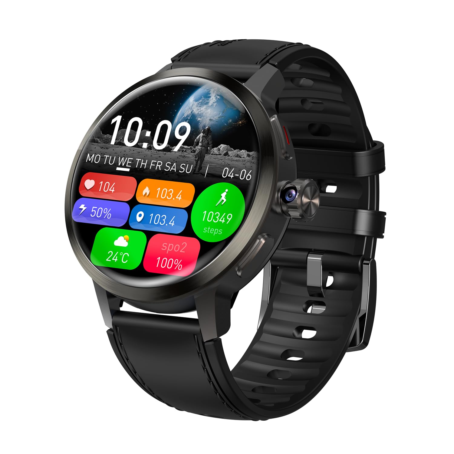 Orologio intelligente 4G SL8541E Quad Core 2GB 16GB Fotocamera rotante da uomo orologio 1.75 "AMOLED schermo grande Android 8.1 Smartwatch 1520mAh WiFi Bluetooth GPS orologio sportivo (Nero)