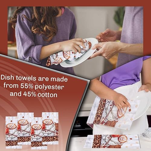 Miniatura 6 de Lobyn Value Packs Paquete de 4 paños de cocina absorbentes y ligeros de 15 x 25 pulgadas, algodón de poliéster (decoración de café)
