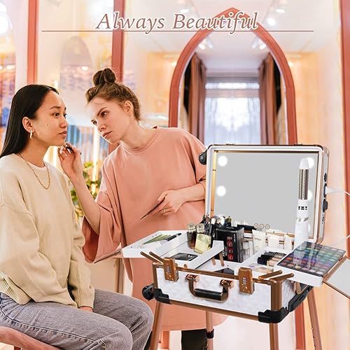 Miniatura 6 de Jula Vance Estuche mediano de tren de maquillaje con bloqueo seguro de contraseña de 3 códigos y espejo iluminado de pantalla completa y caja