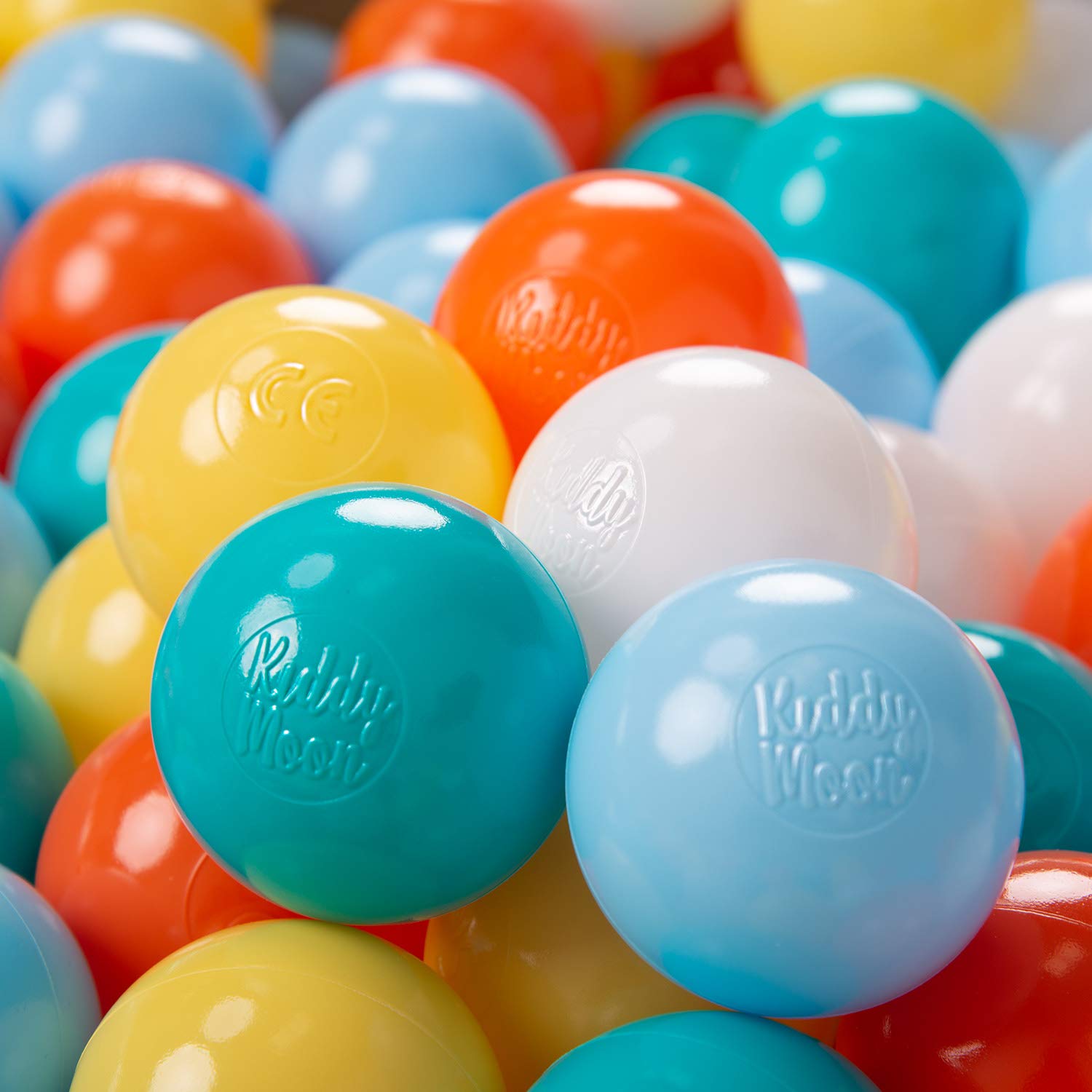KiddyMoon Soft Plastic Play Balls For Children 300 Balls/6Cm-2.36In Colourful Made In EU, White/Yellow/Orange/Baby Blue/Turquoise — image 1