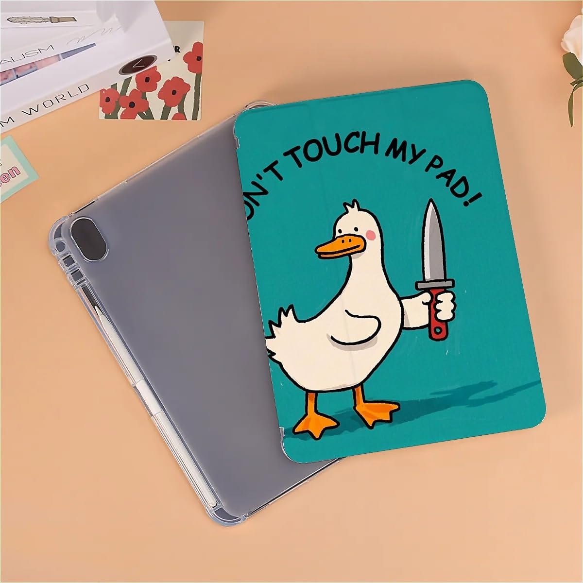 Funny Duck Case Compatible with iPad 9th 8th 7th Generation 10.9 Inch 2021/2019/2018,Funny Cover with Trifold Stand + Pencil Holder for Boys Girls,iPad 10.9in 2022