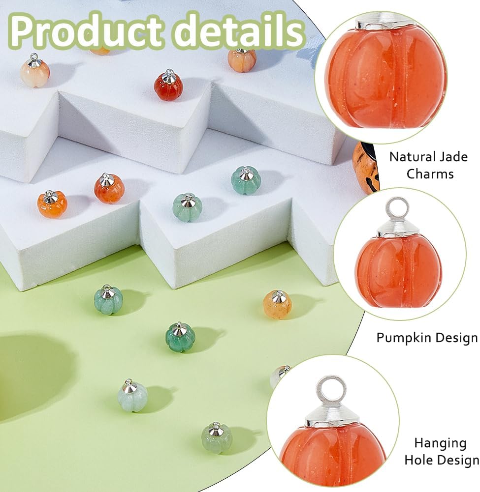 SUPERFINDINGS 20Pcs Natural Jade Stones Charms Pumpkin Shape Random Color Crystal Stone Charms with Brass Findings Halloween Fall Autumn Harvest Thanksgiving Pendants for DIY Jewelry Making - Image 4
