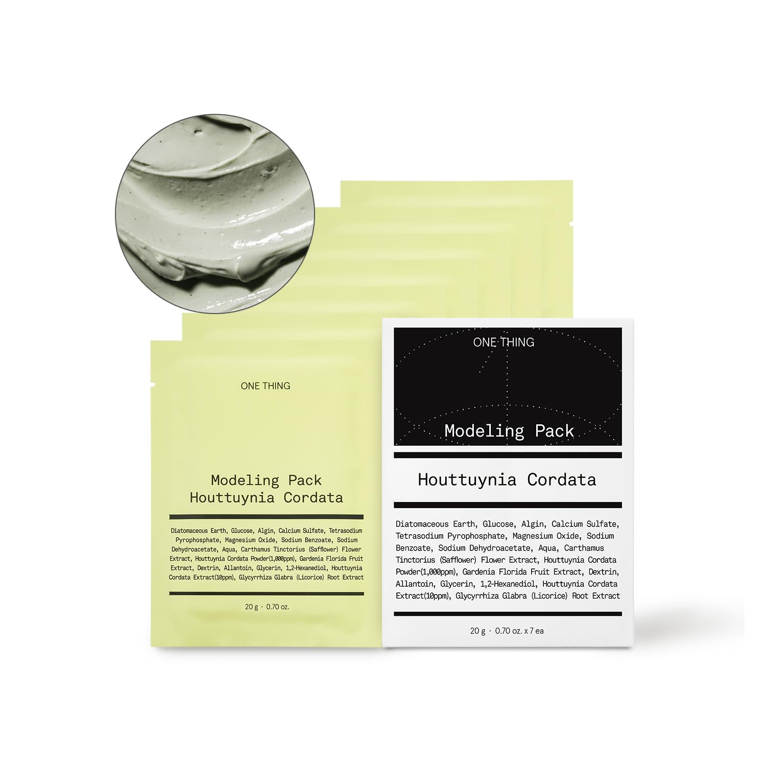 ONE THING Houttuynia Cordata Modeling Pack 0.7 Oz * 7 Masks | Facial Powder Peel Off Mask for Hydrating Cooling Soothing Acne Prone Oily Skin, Redness Breakout Relief, Refine Pores | Korean Face Mask