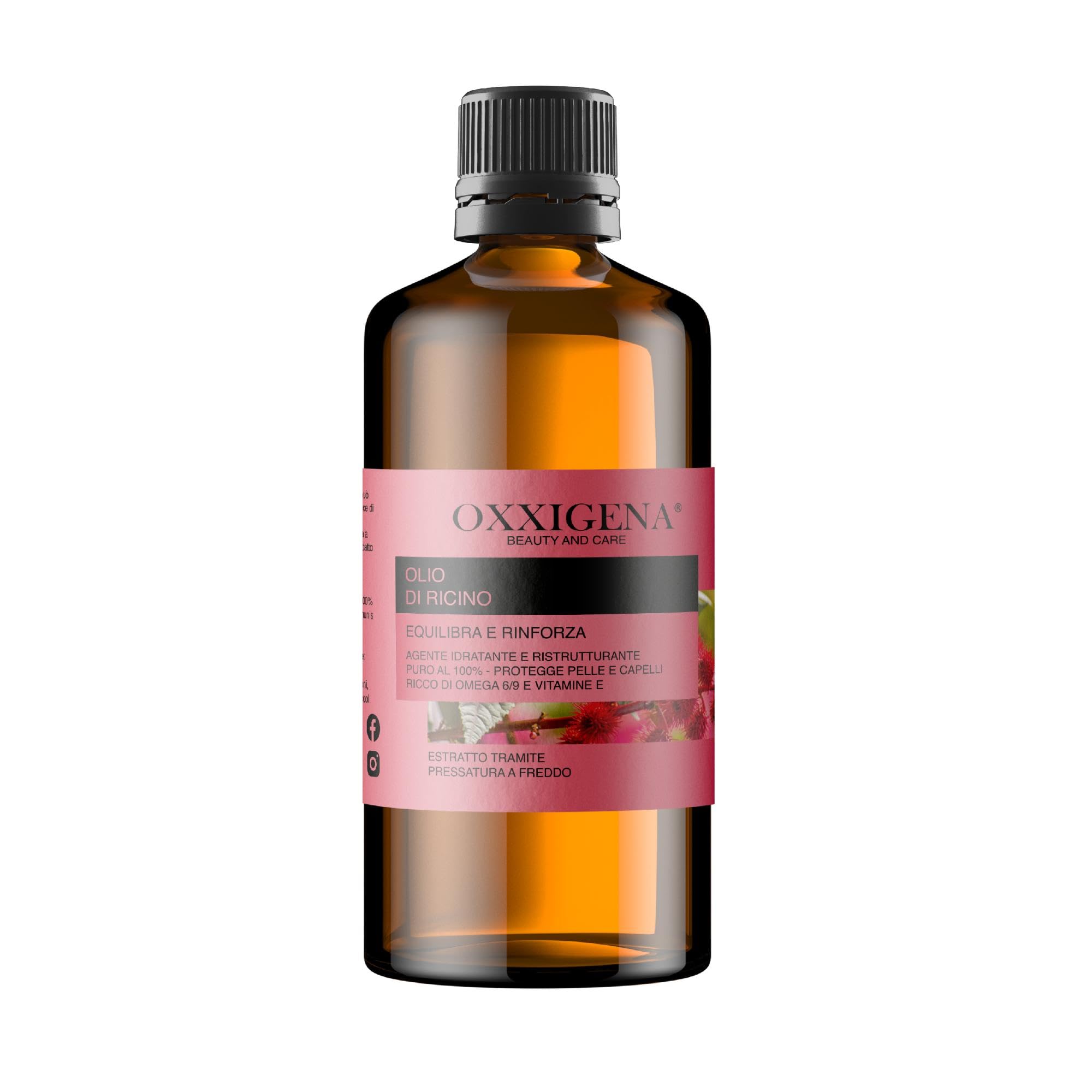 Oxxigena Aceite de Ricino Virgen Puro 100% - 1 L - Prensado en Frío - Equilibra y Fortalece - Nutritivo e Hidratante para Piel y Cabello - Vegano, sin OGM