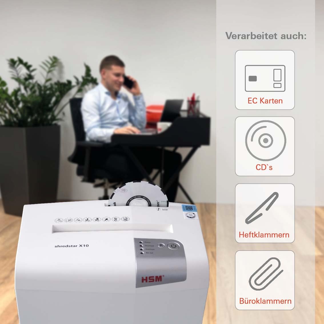 HSM shredstar X10 Aktenvernichter I Partikelschnitt 4,5x30 mm I 10 Blatt | Sicherheitsstufe P-4 I Leiser Home Office Schredder für Papier, CD/DVD, Kreditkarten I 20l Auffangbehälter I 2 Jahre Garantie