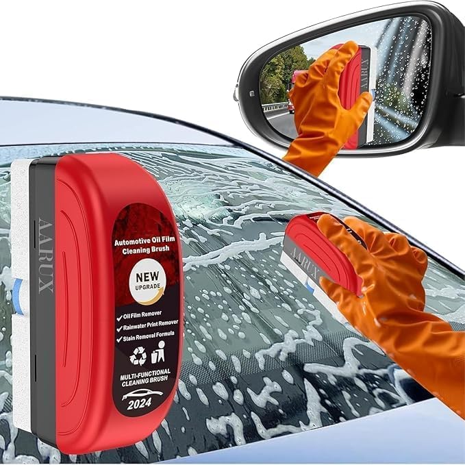 Image of Oil Film Cleaning Brush & Car Glass Cleaner Anti-Fog Spray | Windshield Defogger & Stain Remover for Interior & Exterior | Anti-Mist, Oil Stain Remover for Car Windows, Mirrors & Glass