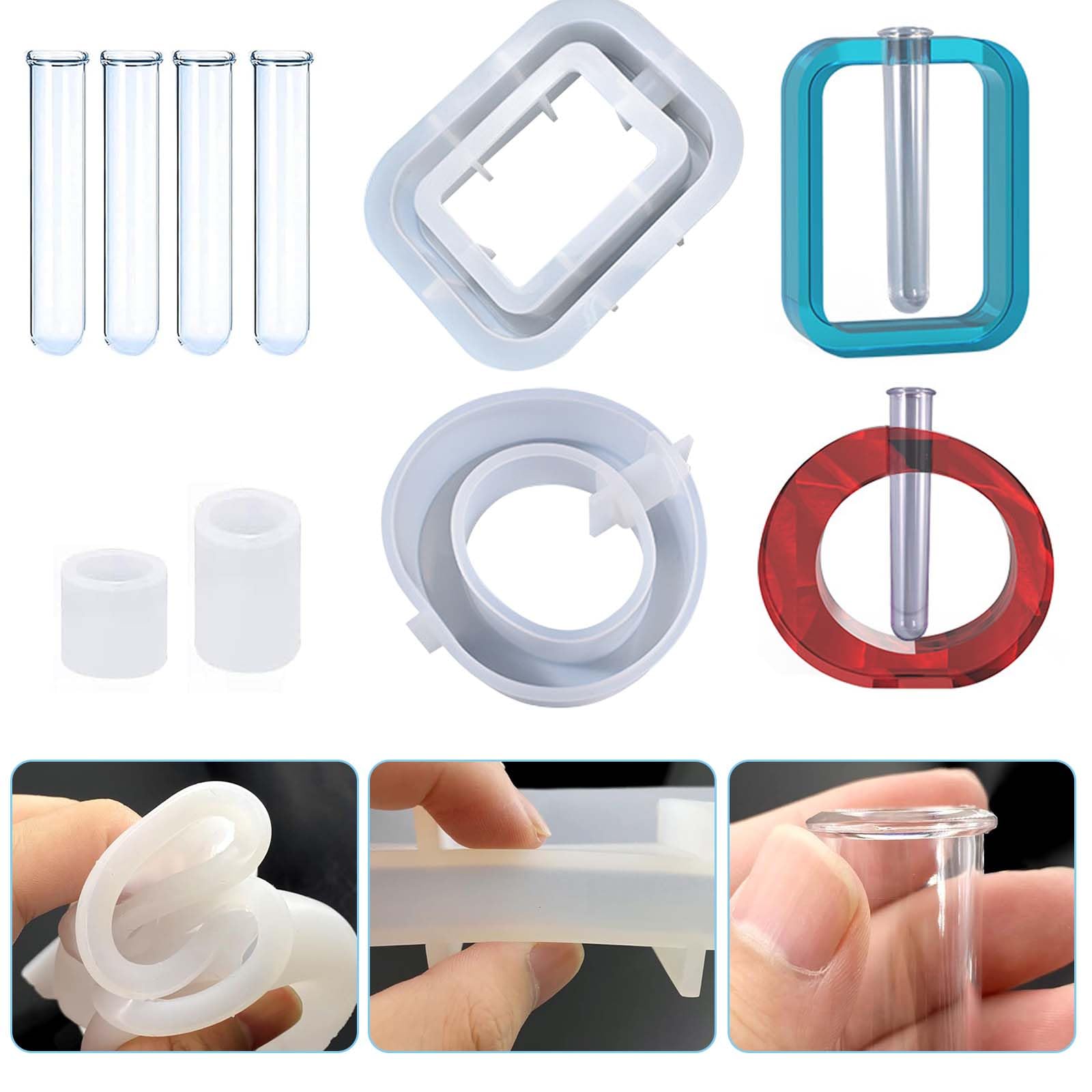 Reageerbuis Bloemenvaas Hars Schimmel Planten Reageerbuis Siliconen Vaas Hars Siliconen Mal met 3 reageerbuizen, voor DIY Hydrocultuur Bloem Plant Pot Decoratie