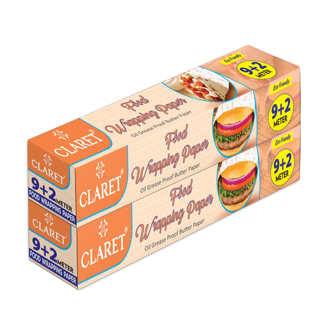 Claret Oil Grease Proof Food Wrapping Paper | 9+2 Meter Roll | Eco-Friendly Non-Stick Butter Paper for Burgers Snacks Sa