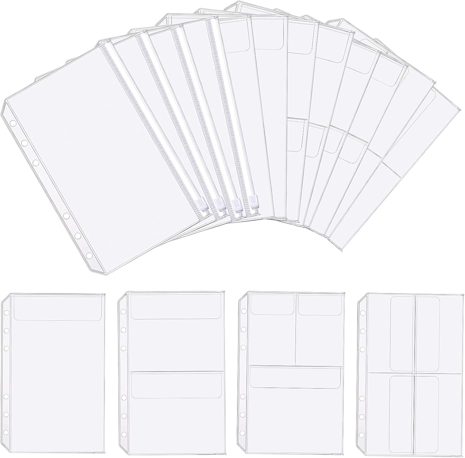 FYY 12pcs A5 Binder Pockets,A5 Size 6 Holes Binder Pockets