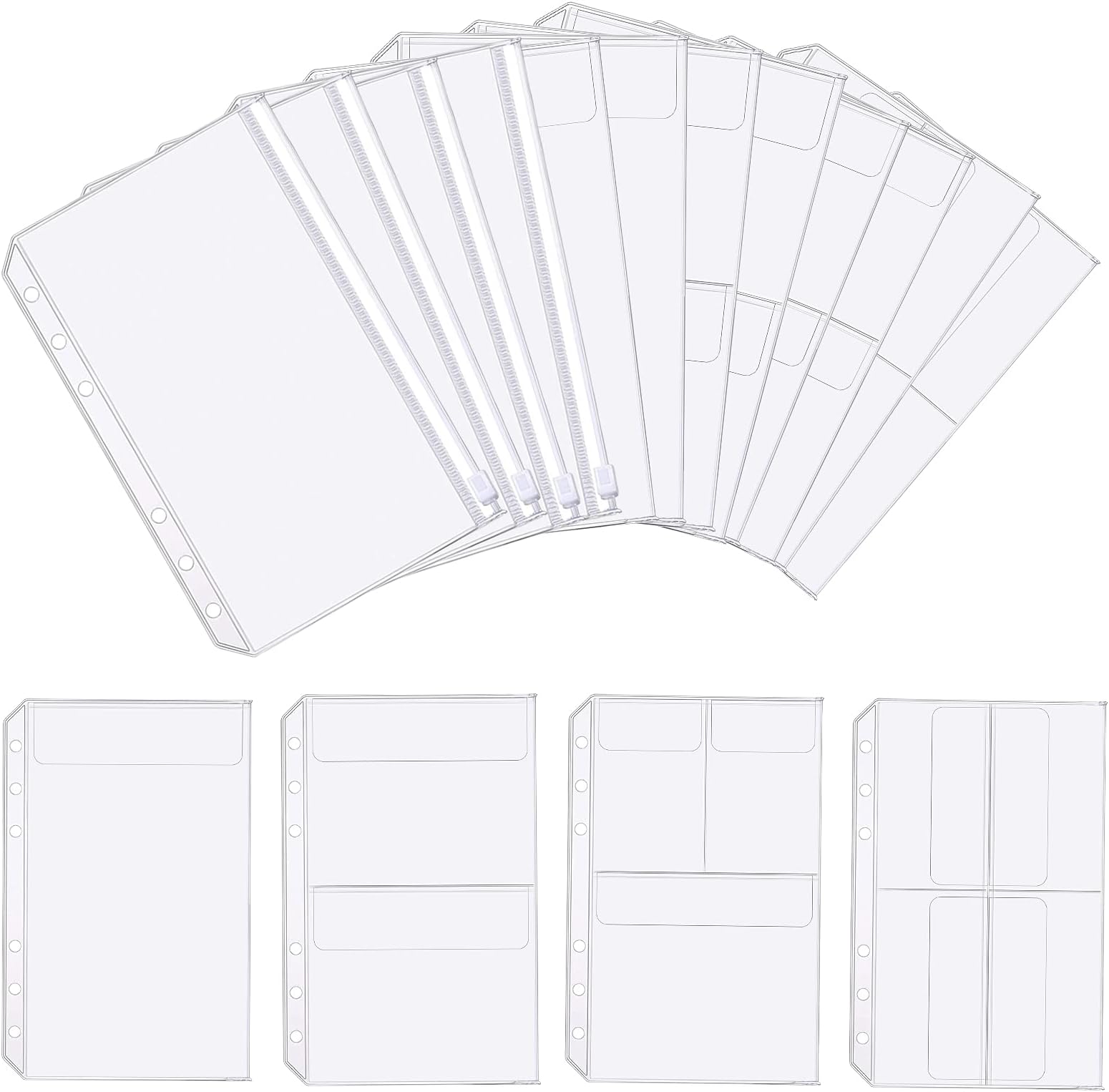 FYY12pcs A5 Binder Pockets,A5 Size 6 Holes Binder Pockets,[Waterproof PVC Pouch] Premium Clear Binder Zipper Folders Document Filing Bags for 6-Ring Notebook Binder Loose Leaf Bags-Clear