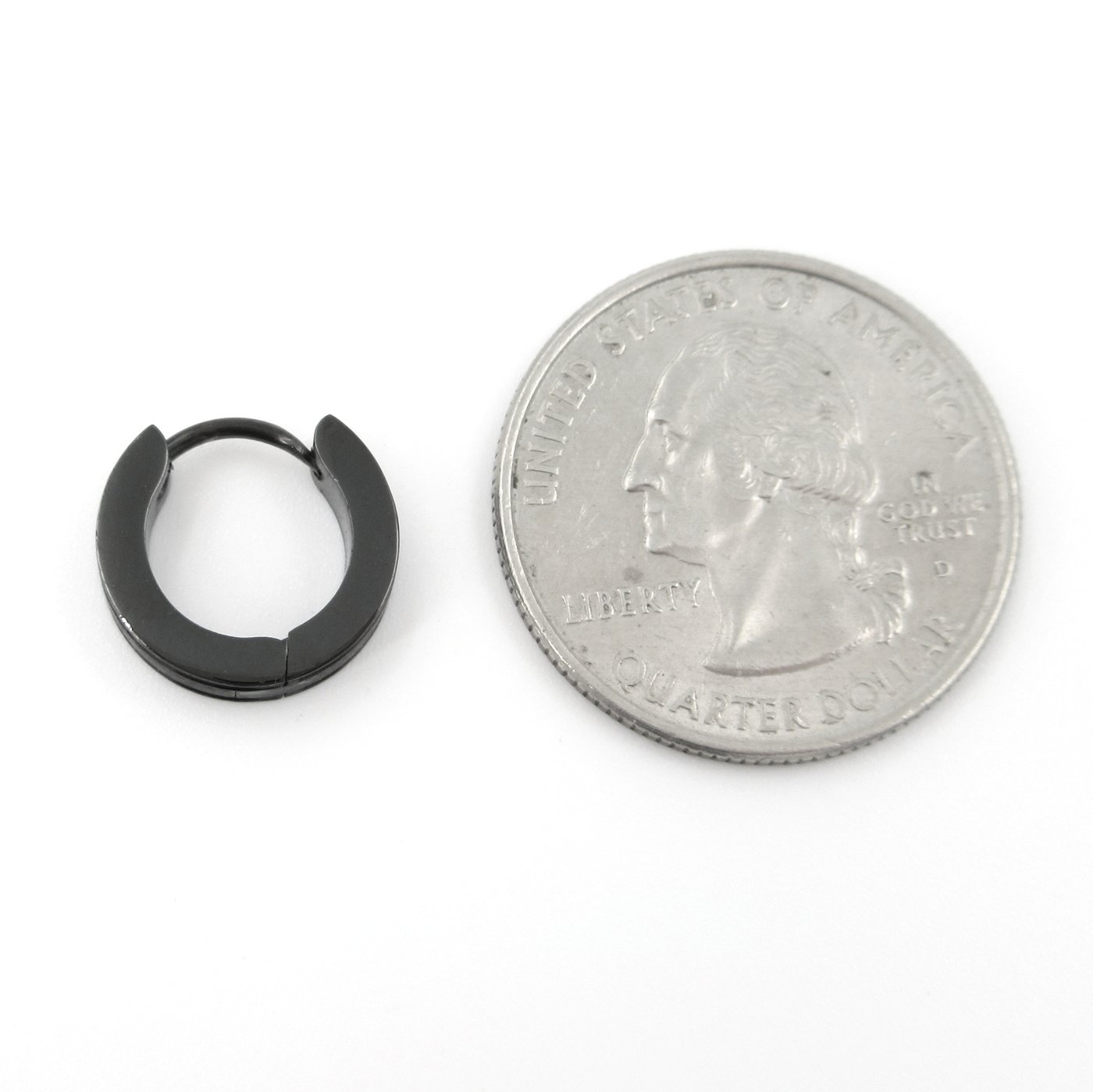 Par de aros de argolla pequeños biselados plata oro o negros de 0.15 pulgadas, acero inoxidable, Negro, 1mF-001 3