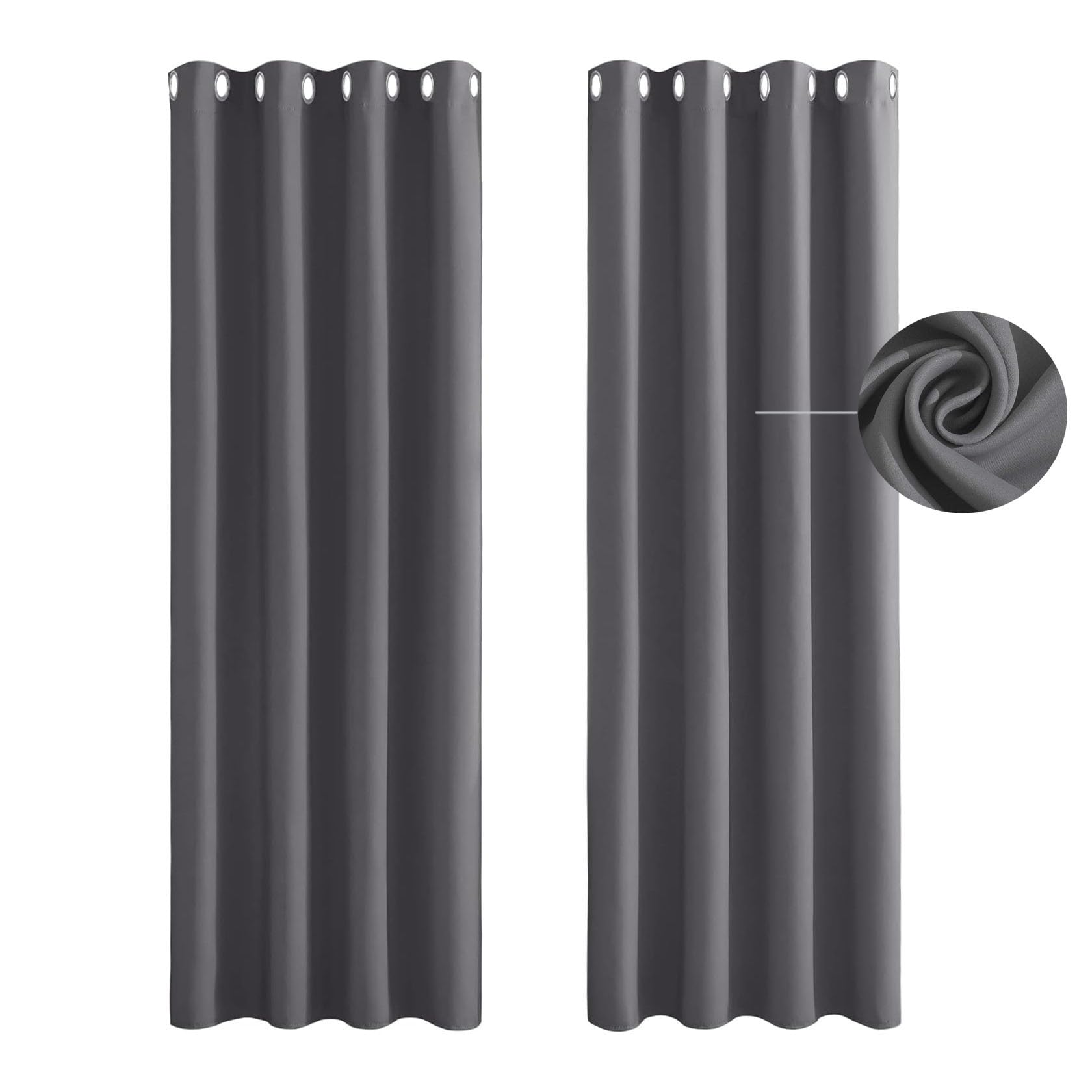 Blackout Curtains 55 x 65 cm Super Soft Thermal Insulated Black Out Thermal Ring Top Curtain with Eyelet for Window Treatment, Dark Grey