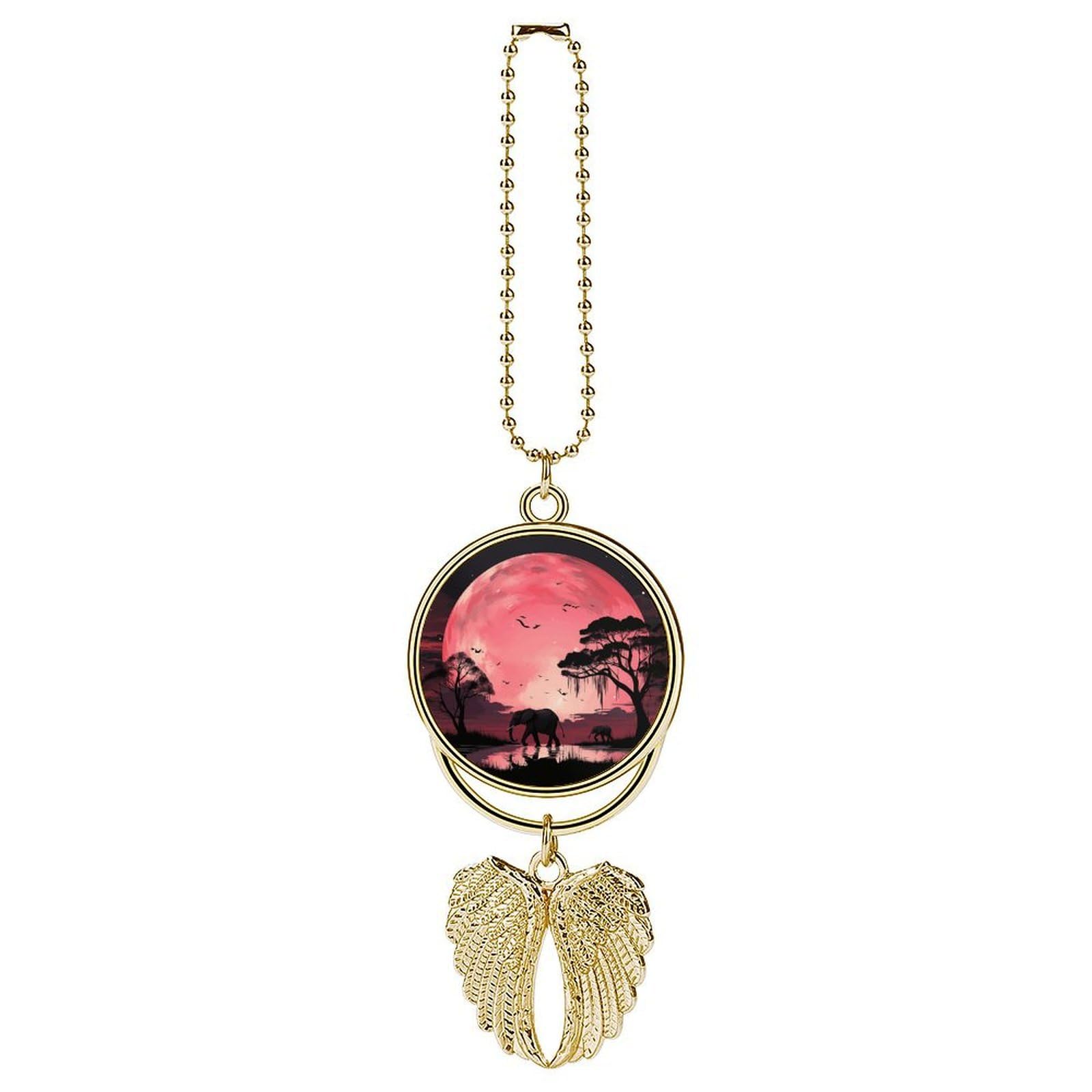 Car Charm Zinc Alloy Rearview Mirror Hanging Ornament Premium Metal Pink Moon Elephant Car Pendant for Auto Interior Decor Accessories,Unique Gift for Adult,Golden-Style