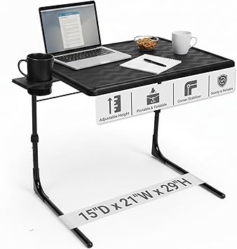 Table-Mate TV Tray Table | Portable Desk Folding Dinner Tray, Couch Table Trays for Eating Snack Food, Portable Laptop Desk, Bed Trays for Eating | Adjustable TV Trays with 3 Angles and Cup Holder