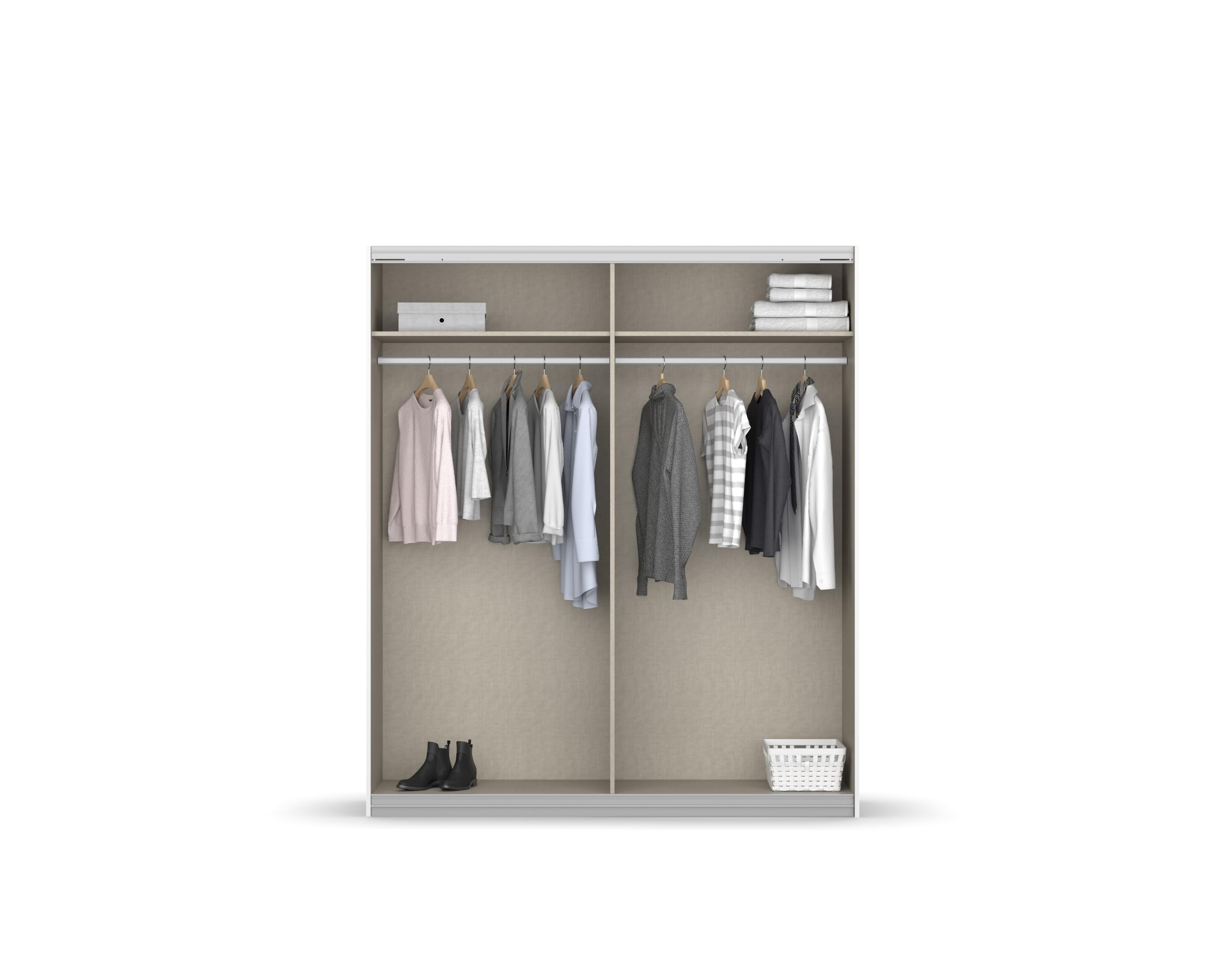 Rauch Möbel Barcelona - Camera da letto in rovere Sanremo chiaro/grigio lava, composto da letto con superficie di appoggio 160 x 200 cm, con 2 comodini e armadietto con ante sospese, 226 x 210 x 62 cm