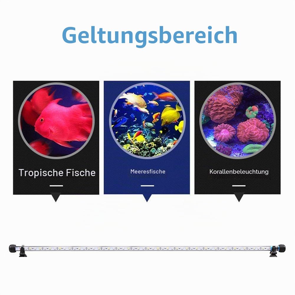 VARMHUS 18-112cm LED Aquarium-Licht Unterwasser BeleuchtungAufsatzleuchte Abdeckung Wasserdicht Lampe Stecker EU für Fisch Tank mit Fernbedienung RGB Farbwechsel (1.8 * 92cm, Weiß & Blau)