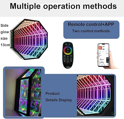 Miniatura 3 de Lámpara de túnel, espejo 3D para colgar en la pared, luz de espejo infinito 3D, luz nocturna para Navidad, fiesta de cumpleaños, habitación de los