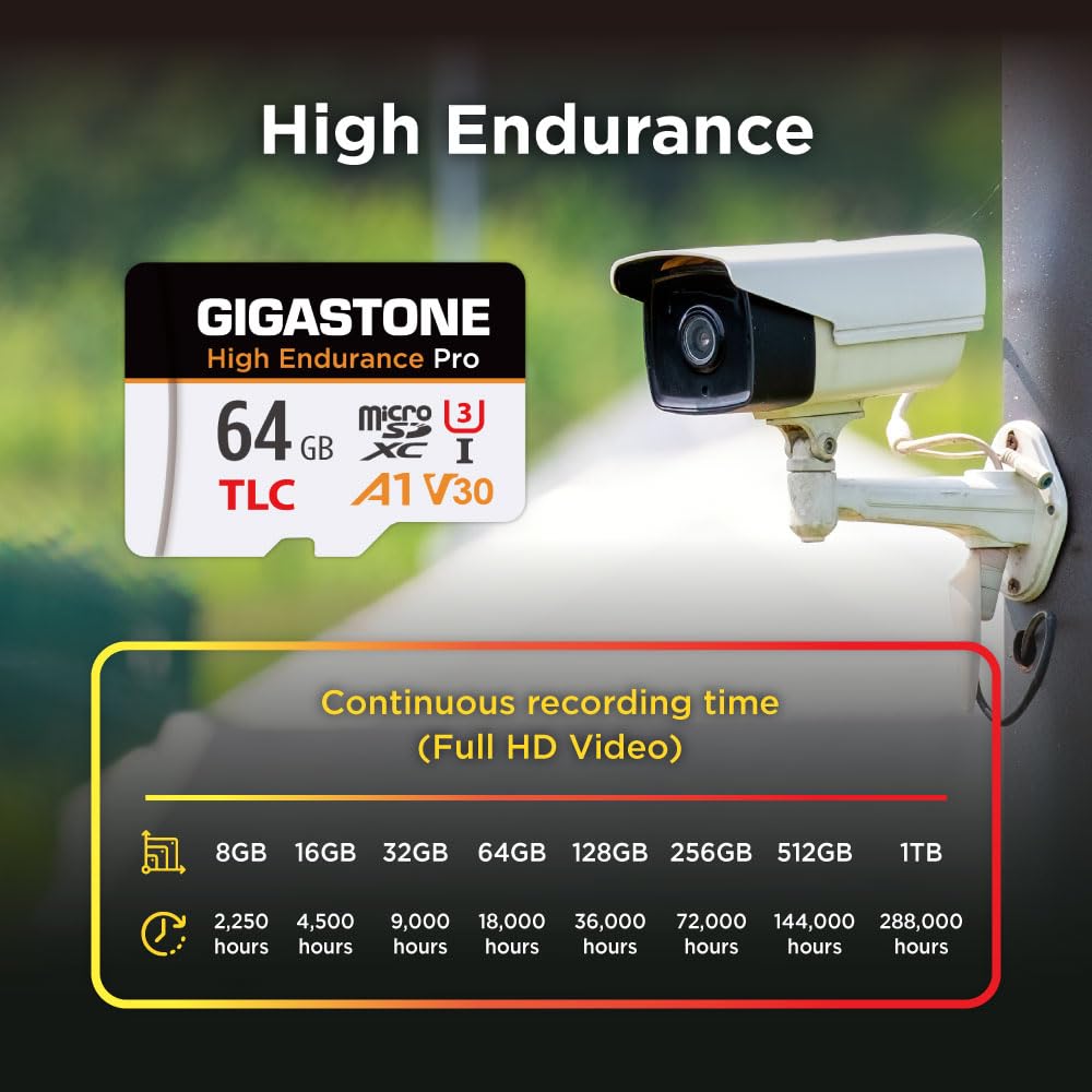 【5 Ans de récupération de données Gratuite】【Dash Cam】 Carte Micro SD GIGASTONE 64 Go, TLC High Endurance Pro, Vitesse jusqu'à 95 Mo/s, Compatible avec Redtiger Rove Viofo Vantrue, Pruveo, Arifayz