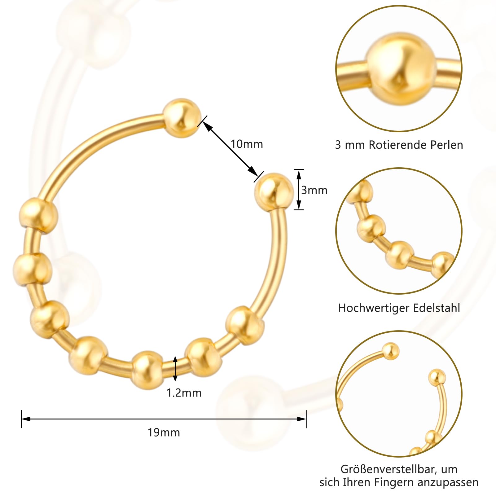 Open Rings Unisex Anxiety Rings 3Pcs Adjustable Bead Diy Stress Relief Rings