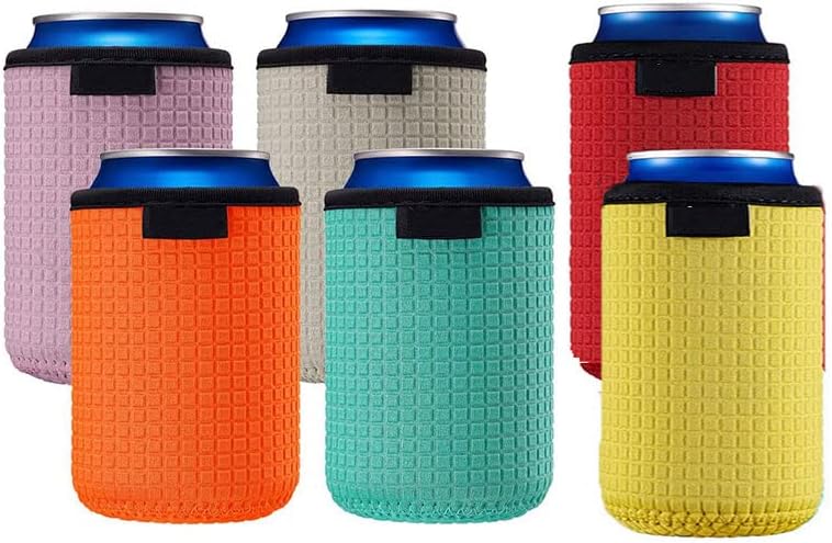 6pcs Can Cooler Sleeves Standard Can Covers Coolers Insulators Neoprene Coke Sleeve Covers Machine Washable for Home Office Bar Birthday Weddings Party Favors(Y148-6) (01)