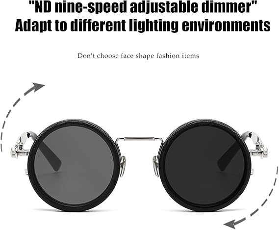Adjustable Tint Polarised Round Sunglasses 1–9 Gear ND Filter Resin Lenses UV Protective Retro Eyewear Lightweight Non Slip Fit for Outdoor Driving Beach Travel