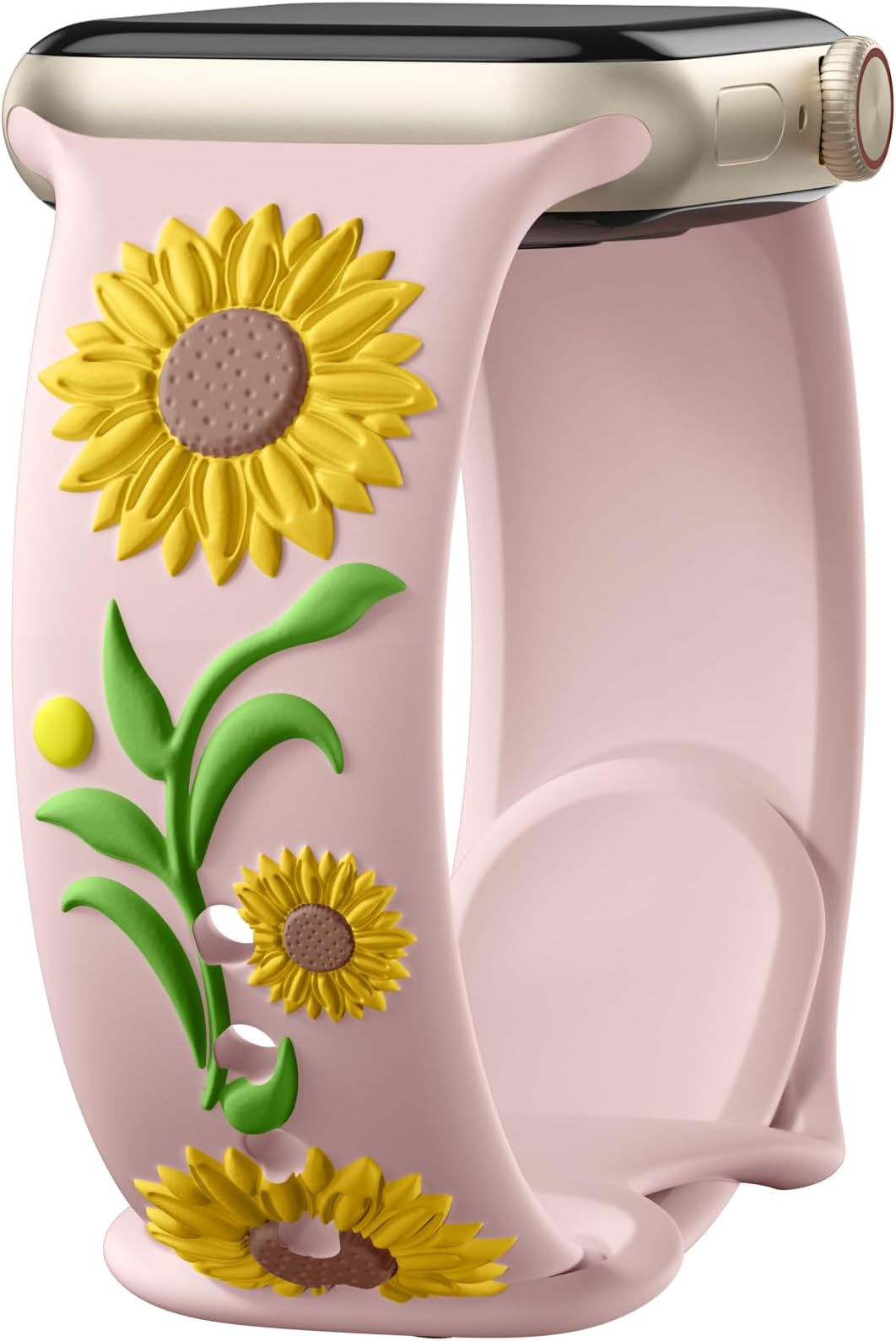 Wepro Floral Band for Apple Watch Bands Series 9 41mm 3 38mm SE 3 2 Gen 40mm 11 10 42mm 8 7 6 5 4 2 1 for iWatch Bands for Women Summer Cute Fancy Sunflower Engraved Silicone Band 3D Embossed, Pink