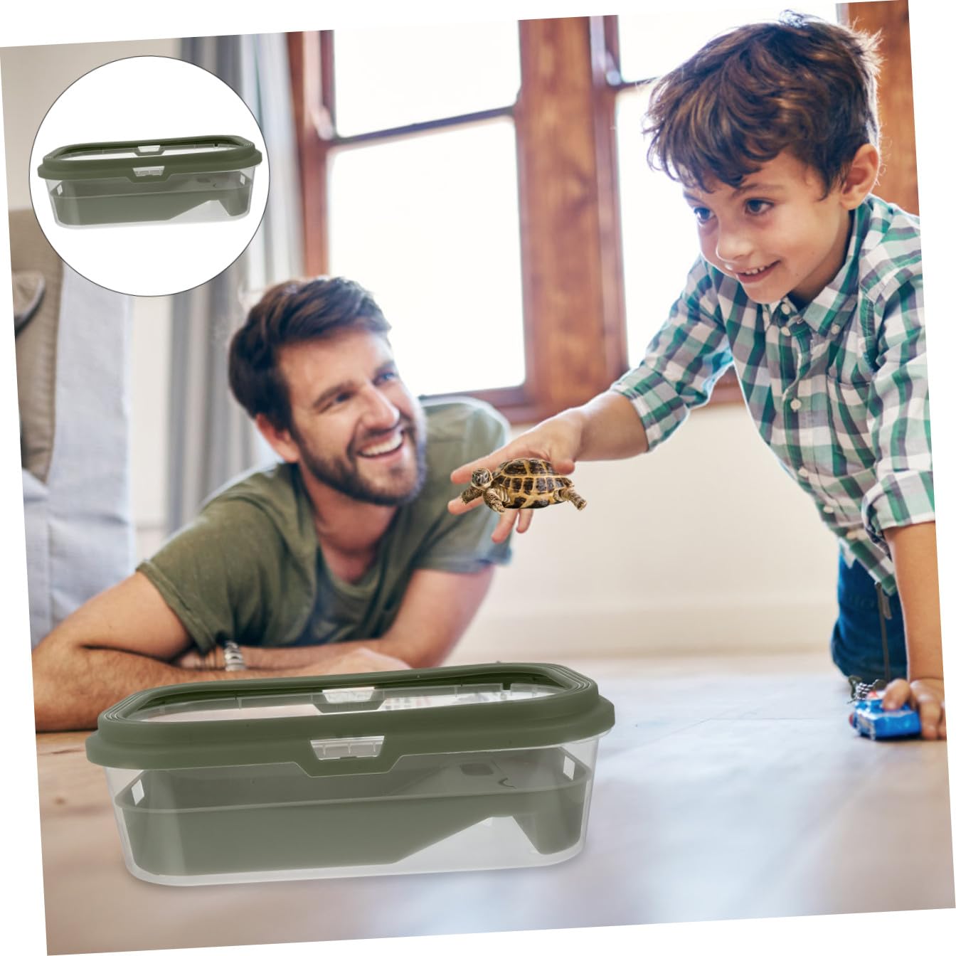 Terrarium pour Tortues avec Terrasse et Rampe, Grand Aquarium Vert | Plastique, Design Créatif, Dispositif de Changement D’eau, Nettoyage Facile, Usage Pratique pour Grenouille et Tortue