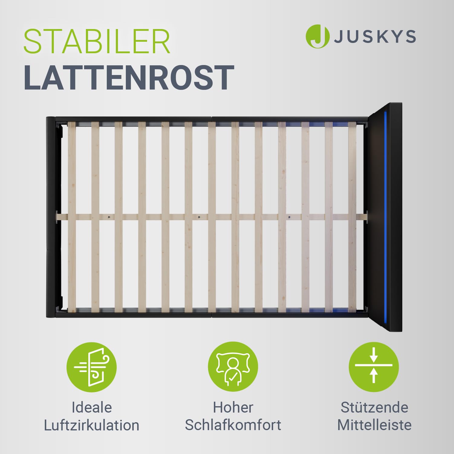 Juskys Polsterbett Paris 120x200 cm - Bett komplett mit LED-Beleuchtung, Matratze und Lattenrost - Kunstleder Bezug - schwarz - Jugendbett