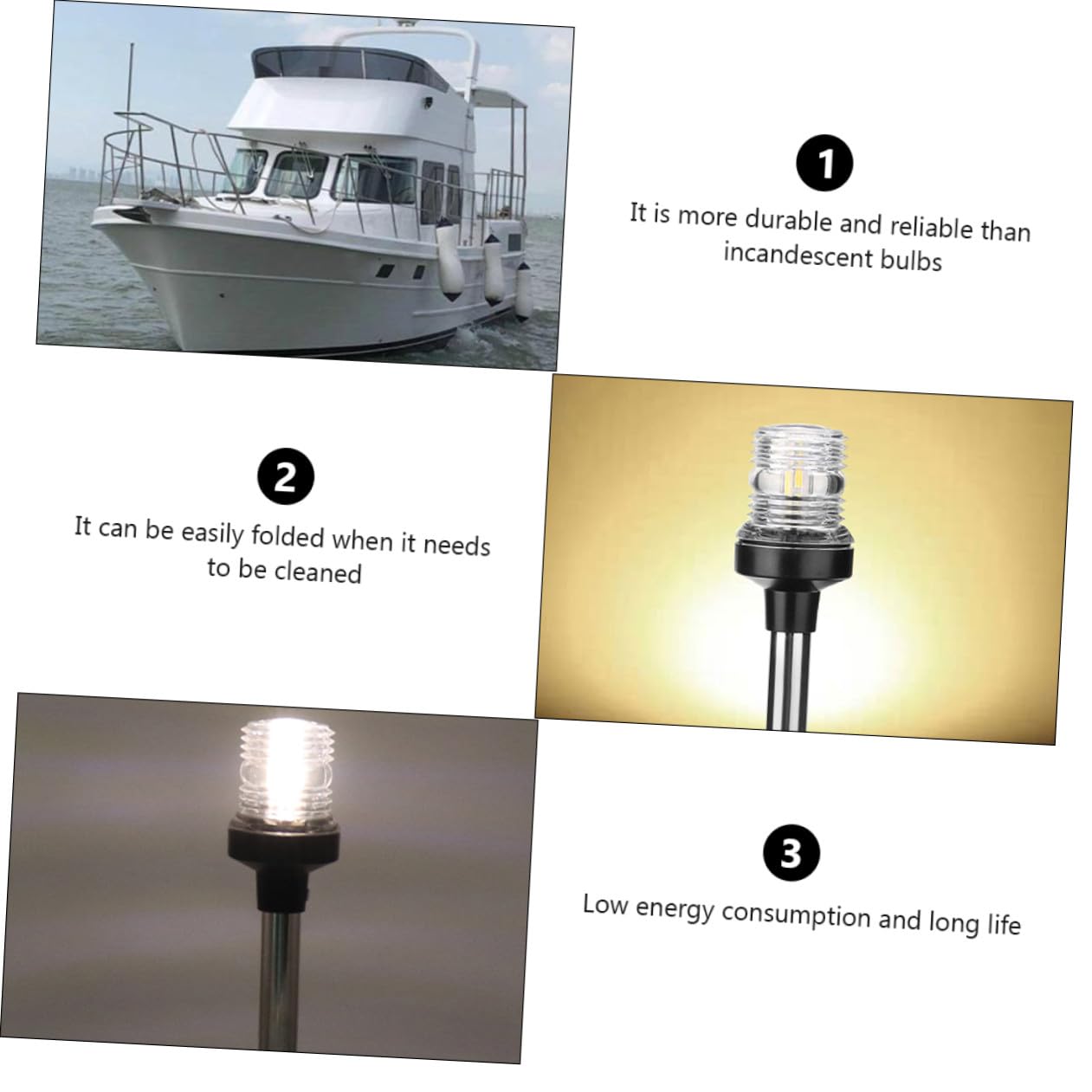 TOYANDONA LED Luce di Navigazione Barca 12vdc Bianca 360° 1 Pezzo | Flip-up Design 5w 2 Acrilico e Lega di Alluminio 4000-4500k per Yacht e Marine