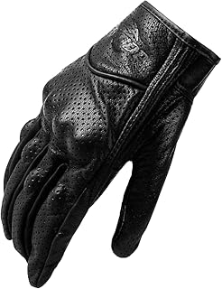 Romacci Luvas de pele de carneiro genuínas Dedos inteiros respiráveis Luvas de couro perfurado duráveis Protetor de mão para motociclismo de corrida