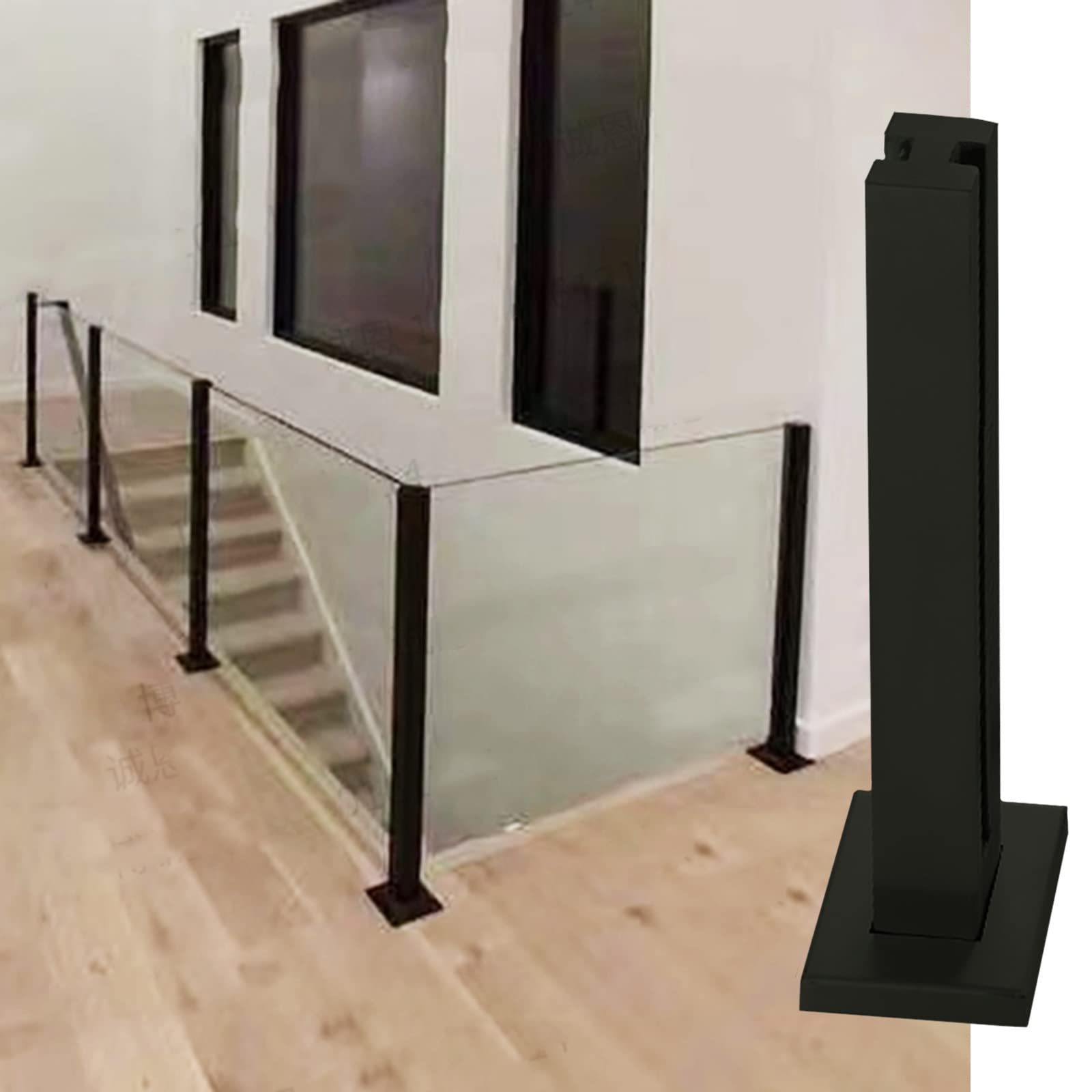 ZJKXJH Interior Staircase Glass Railing Clamp, Balusters Column for Hallway Loft Stairway Steps, Fencing Panels Post with Screw & Decorative Lids(Middle post,Hight 85cm/33in)