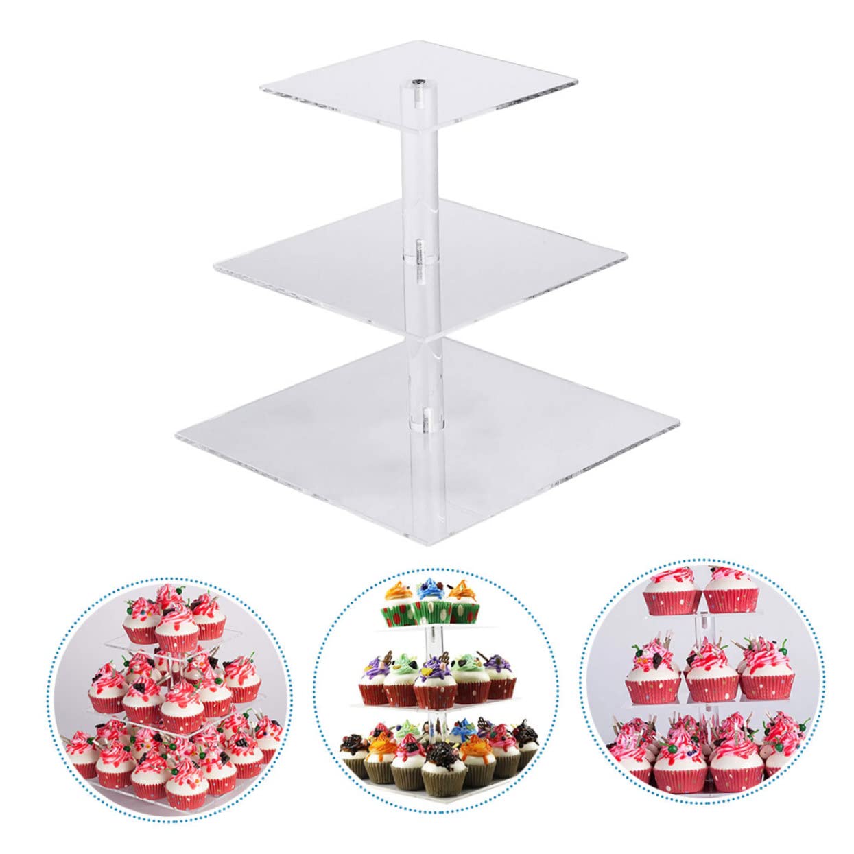 Yardwe Supporto per Torte in Acrilico a 3 Livelli, Espositore Raffinato e Leggero per Cupcake, Dolci e Dessert, per Decorazioni per Feste e Matrimoni